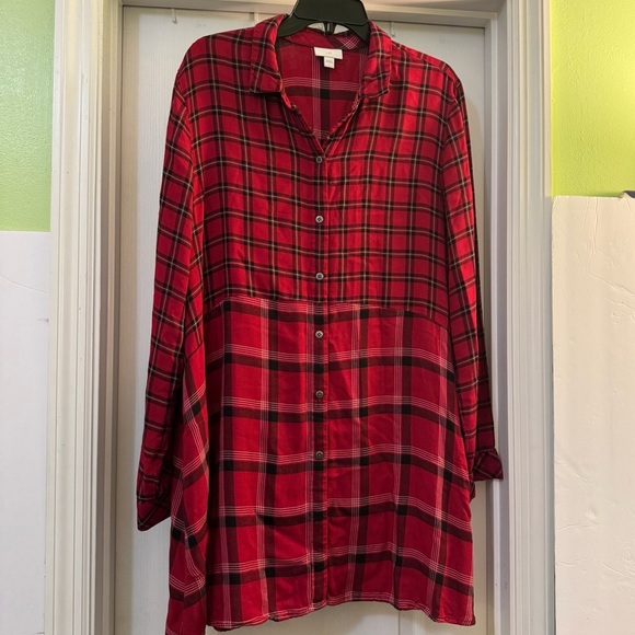 J Jill Tunic Shirt Plaid Button Up With Pockets - Picture 2 of 10